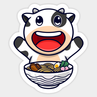 cow eating ramen noodles Sticker